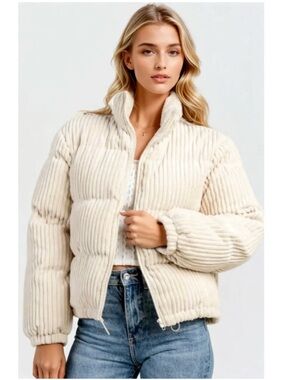 Koolaburra by Ugg Corduroy Puffer Coat Winter Jacket Cream Small